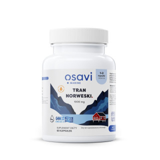 Tran Norweski 1000 mg Smak Cytrynowy Bezglutenowy 60 Kapsułek - Osavi 