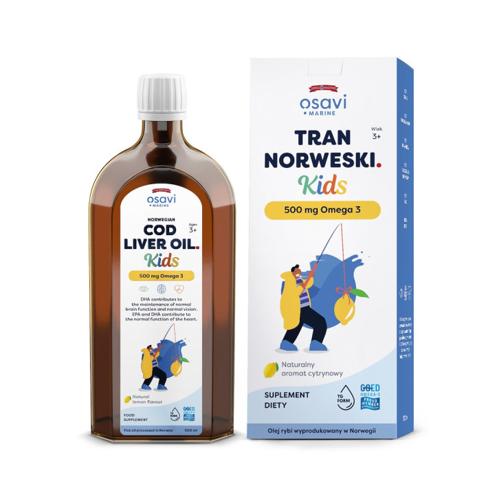 Tran Norweski Omega-3 dla Dzieci od 3 Roku Życia Cytrynowy 500 ml - Os