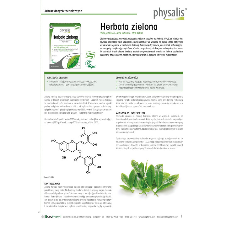 Ekstrakt z Zielonej Herbaty EGCG 30 Tabletek - Physalis - Ekochatka