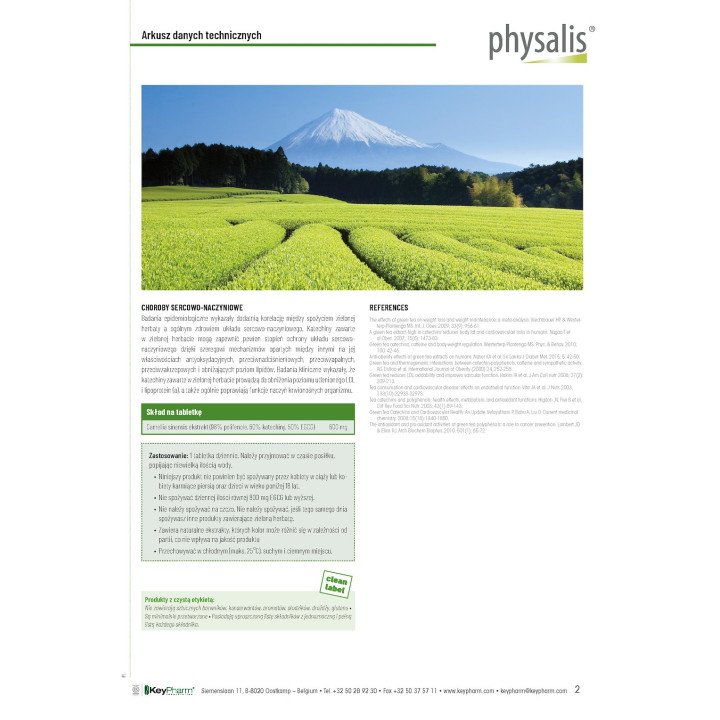 Ekstrakt z Zielonej Herbaty EGCG 30 Tabletek - Physalis - Ekochatka