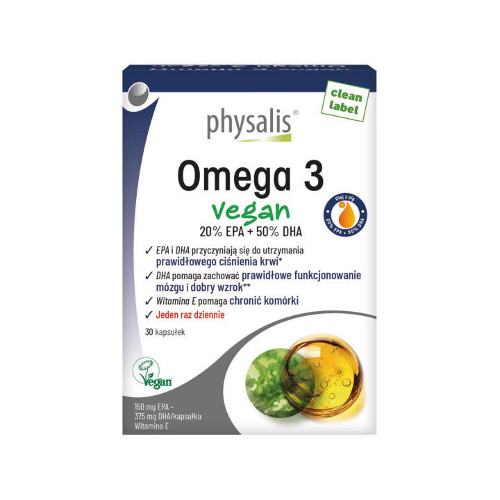 Omega-3 Vegan DHA EPA z Alg 30 Kapsulek - Physalis - Ekochatka