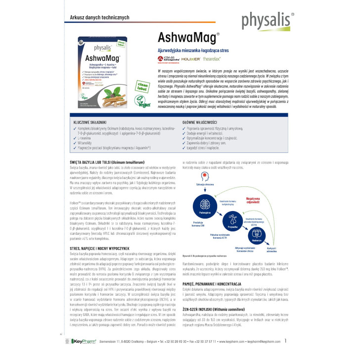 Ashwagandha KSM-66 + Magnez 30 Tabletek - Physalis - Ekochatka