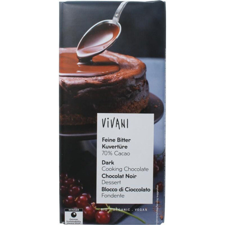 Czekolada Kuwertura Gorzka 70% Kakao BIO 150 g - Vivani - Ekochatka