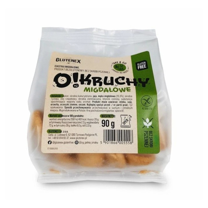 Ciastka Migdałowe Bezglutenowe O!kruchy 90 g - Glutenex - Ekochatka