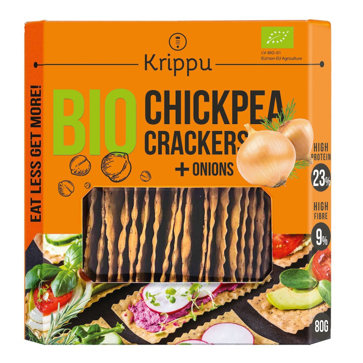 Krakersy Proteinowe z Ciecierzycy z Cebulą BIO 80 g - Krippu - Ekochat