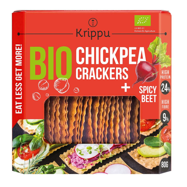 Krakersy Proteinowe z Ciecierzycy Pikantne z Burakiem BIO 80 g - Kripp