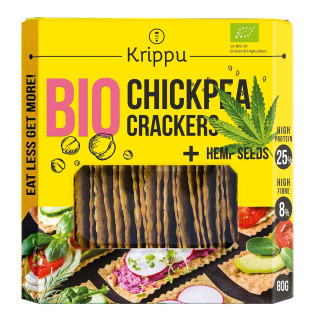 Krakersy Proteinowe z Ciecierzycy z Nasionami Konopi BIO 80 g - Krippu