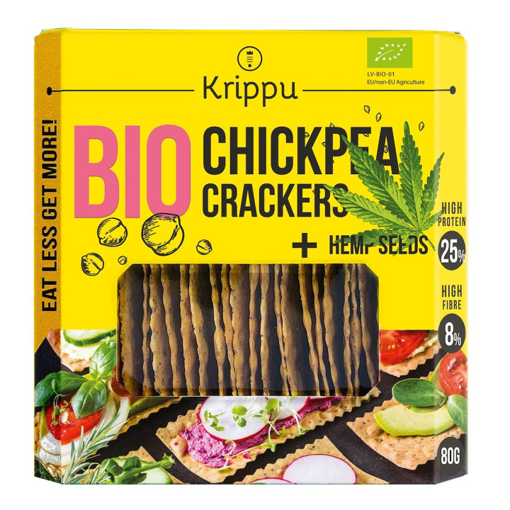 Krakersy Proteinowe z Ciecierzycy z Nasionami Konopi BIO 80 g - Krippu