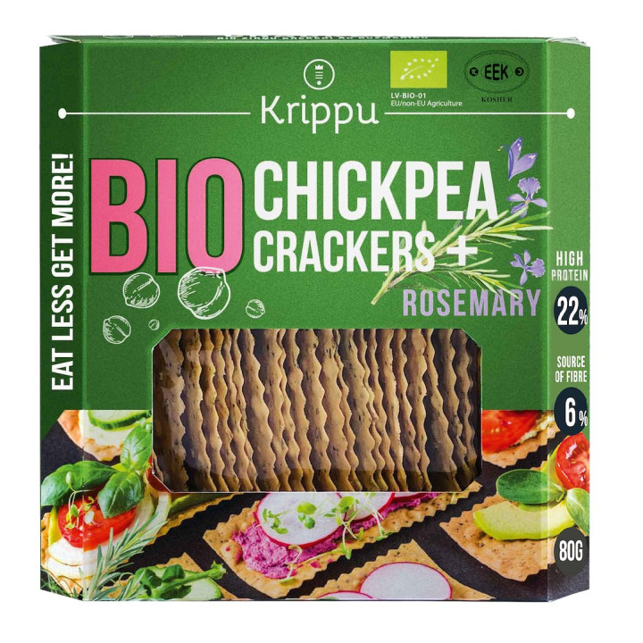 Krakersy Proteinowe z Ciecierzycy z Rozmarynem BIO 80 g - Krippu - Eko