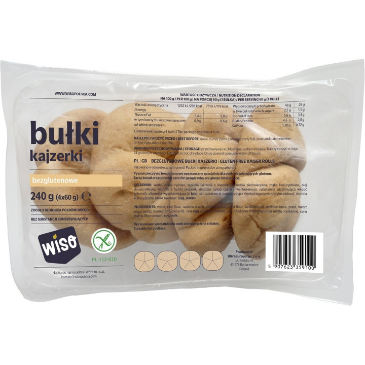Bułki Kajzerki Bezglutenowe 4 szt. 240 g - Wiso - Ekochatka