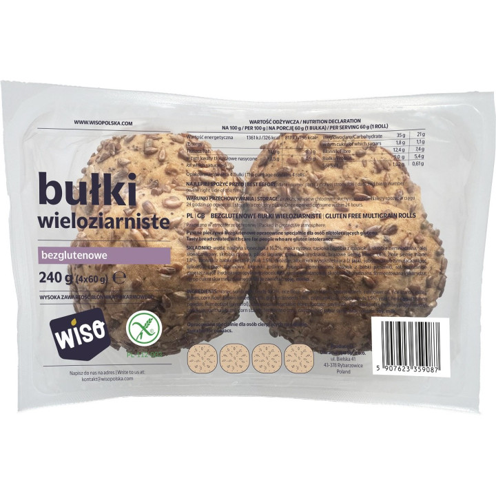 Bułki Kajzerki Wieloziarniste Bezglutenowe 4 szt. 240 g - Wiso - Ekoch