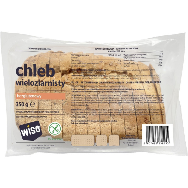 Chleb Wieloziarnisty Krojony Bezglutenowy 350 g - Wiso - Ekochatka