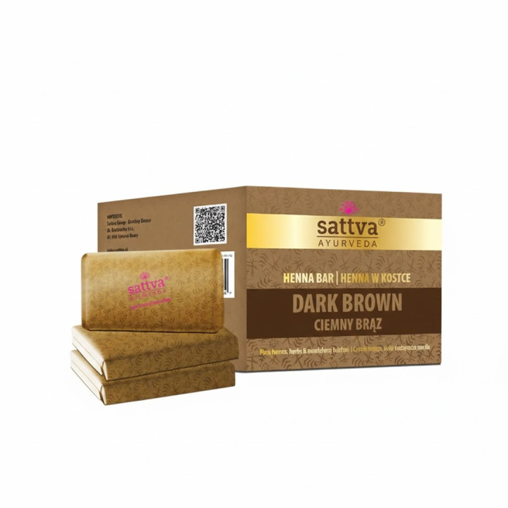 Henna do Włosów Ciemny Brąz w Kostce 3 x 80 g - Sattva - Ekochatka