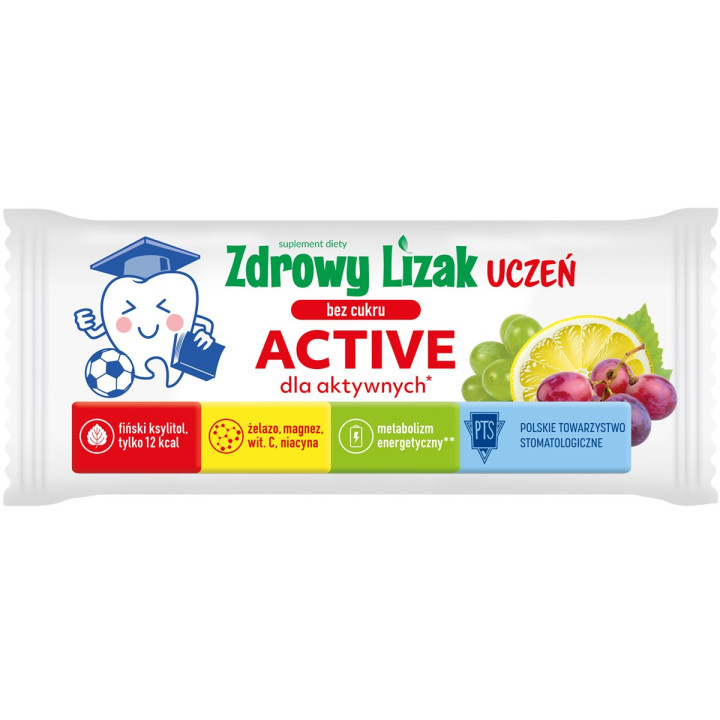 Lizak Uczeń Active Winogrono-Cytryna Bezglutenowy 6 g - Zdrowy Lizak -