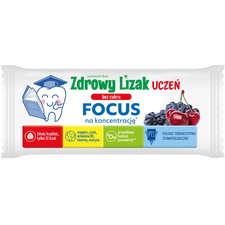 Lizak Uczeń Focus Wiśnia-Jagoda Bezglutenowy 6 g - Zdrowy Lizak - Ekoc