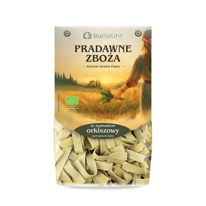 Makaron Orkiszowy Szpinakowy Wstążki BIO 250 g - Bartolini - Ekochatka