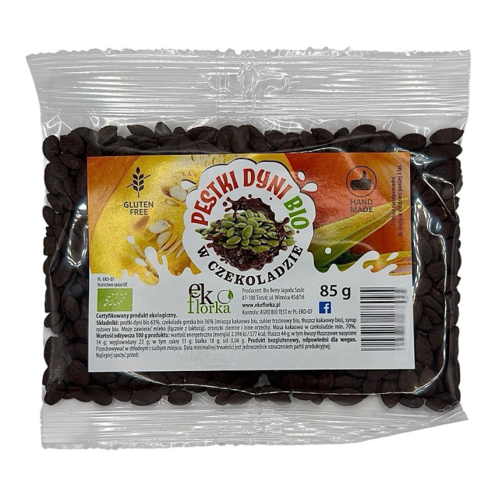 Pestki Dyni w Czekoladzie Gorzkiej Bezglutenowe BIO 85 g - Ekoflorka -