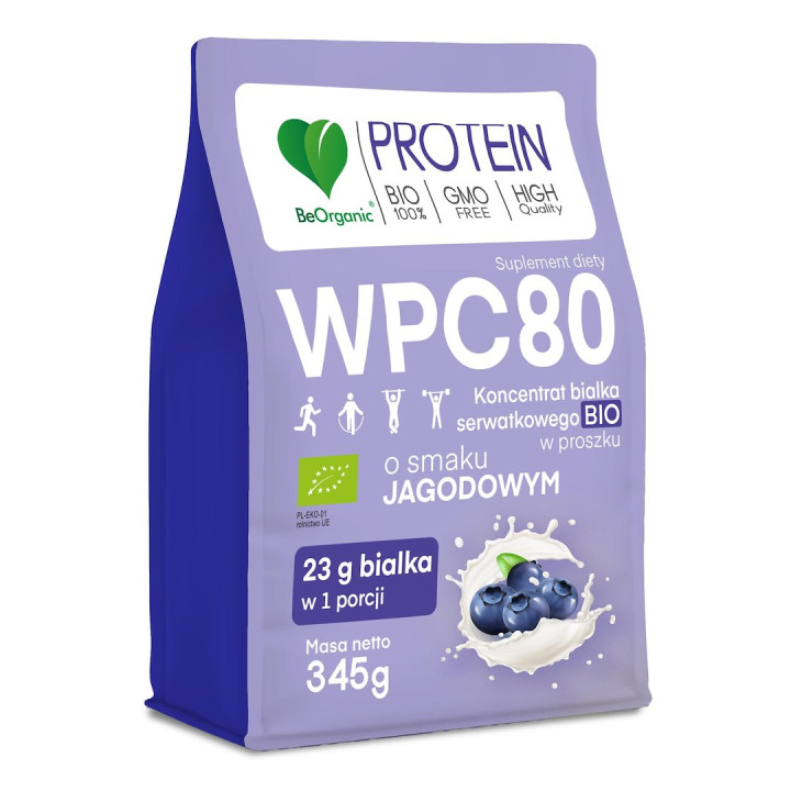 Białko Serwatkowe WPC 80 Jagodowe BIO 345 g - Be Organic - Ekochatka