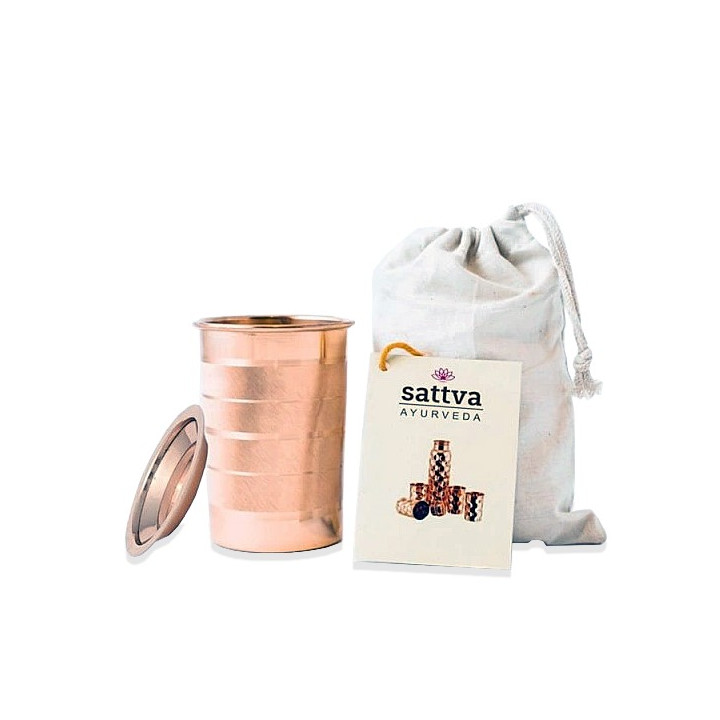 Kubek Miedziany Ayurveda Striped z Pokrywką 350 ml Wegański - Sattva -