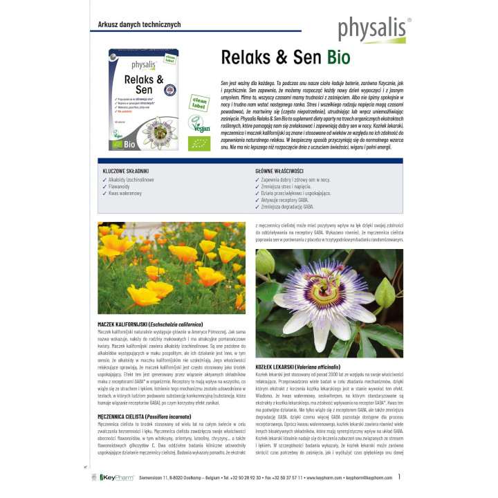 Tabletki na Relaks i Sen BIO z Walerianą 45 szt. 67 g - Physalis - Eko