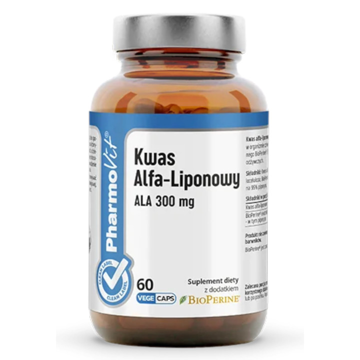 Kwas Alfa-liponowy 300 mg Bezglutenowy Wegański 60 Kapsułek - Pharmovi