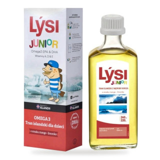 Tran Islandzki Dla Dzieci Omega-3 1195 mg o Smaku Mango-Limonka 240 ml - Lysi Junior