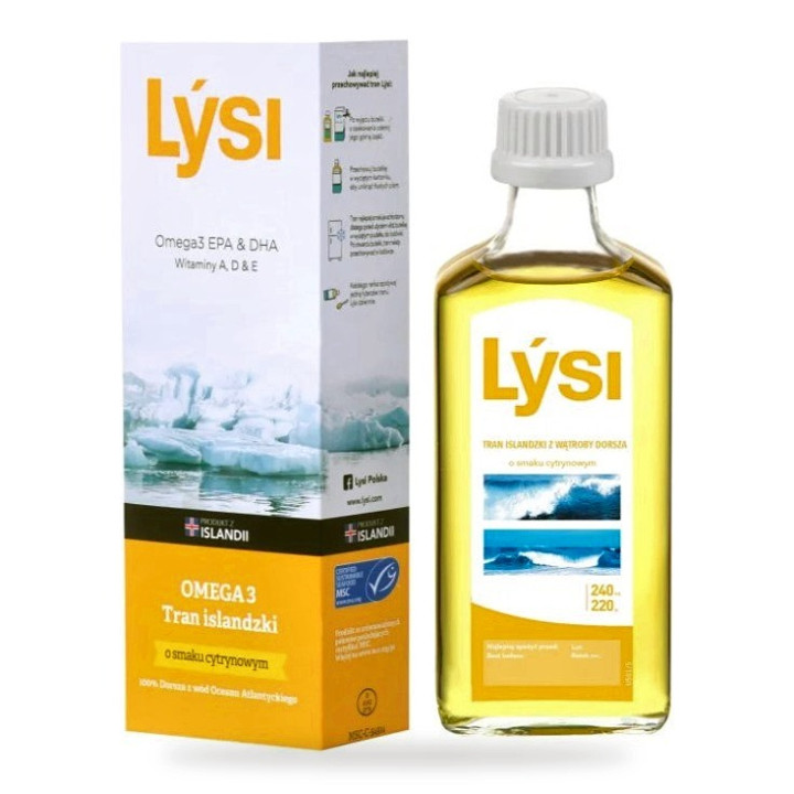 Tran Islandzki Omega-3 MSC o Smaku Cytrynowym 240 ml - Lysi