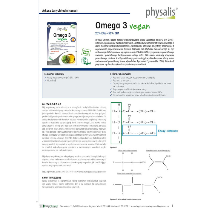 Omega-3 Vegan DHA EPA z Alg 30 Kapsulek - Physalis - Ekochatka