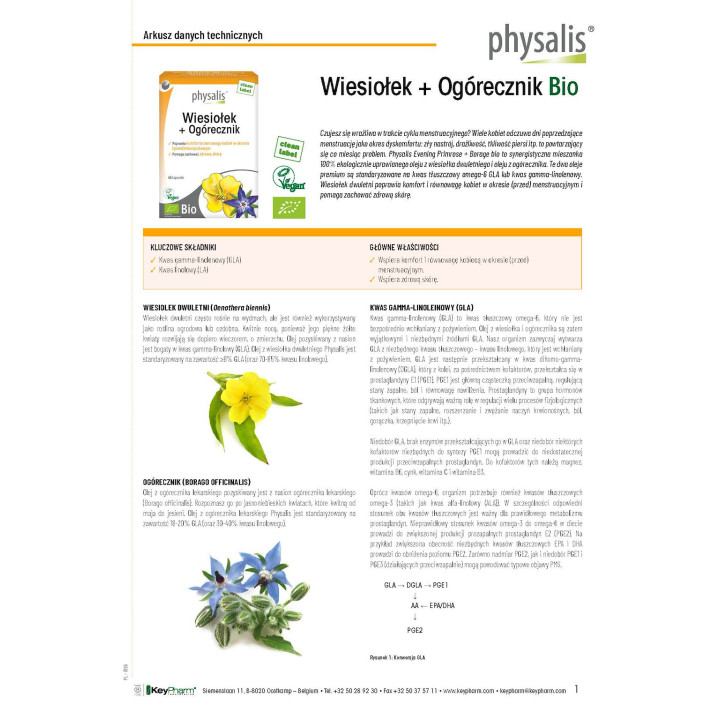 Olej z Wiesiołka i Ogórecznika BIO 60 Kapsułek - Physalis - Ekochatka
