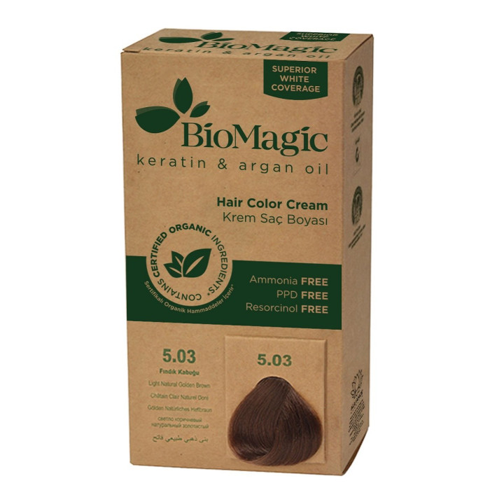 Farba do Włosów Jasny Złoty Brąz 5.03 Ekologiczne Składniki 250 g - Bi