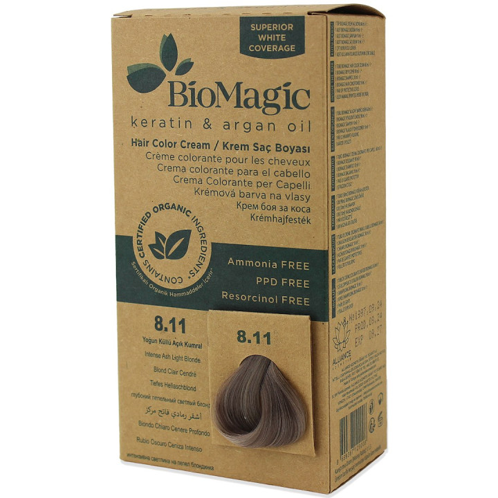 Farba do Włosów Popielaty Jasny Blond 8.11 z Olejami Naturalnymi 250 g
