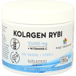 Kolagen Rybi z Witaminą C w Proszku Bezglutenowy 130 g - Pięć Przemian