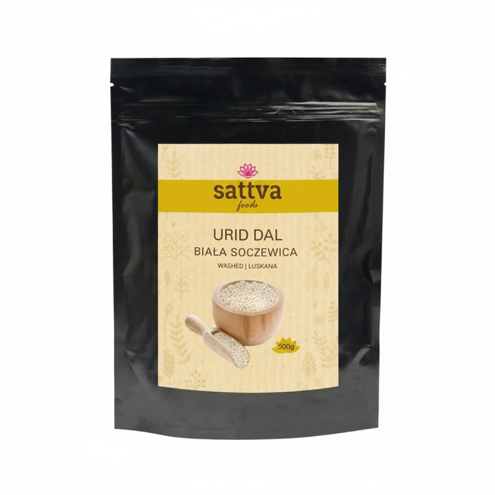 Soczewica Biała Łuskana Urid Dal Wegańska 500 g - Sattva - Ekochatka