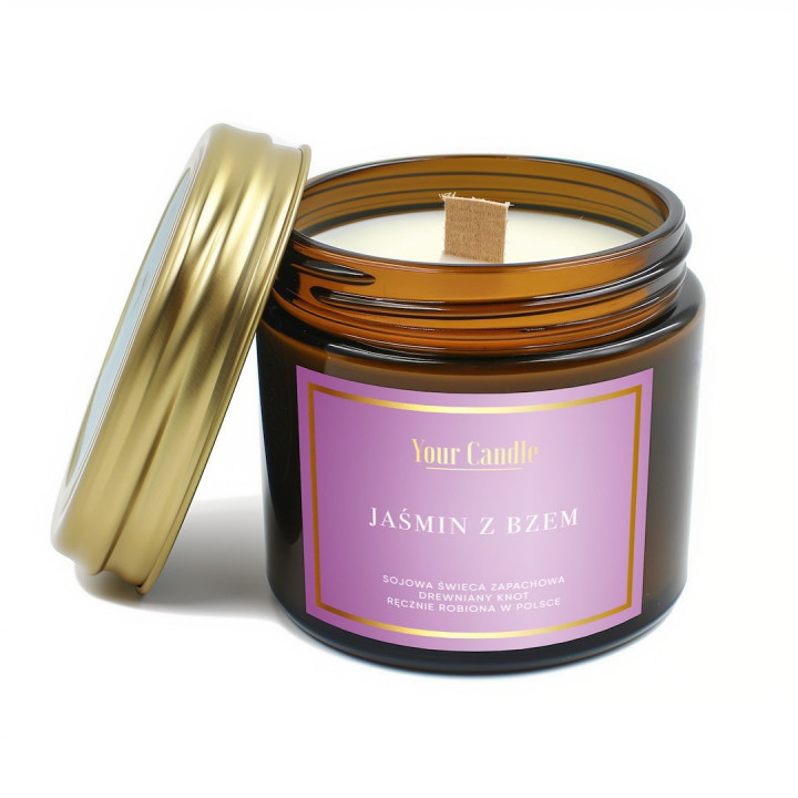 Świeca Sojowa Zapachowa Jaśmin z Bzem Drewniany Knot Wegańska 120 ml -