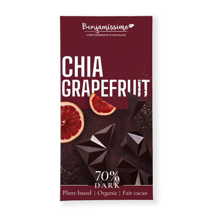 Czekolada Gorzka Chia Grejpfrut Bezglutenowa BIO 60 g - Benjamissimo -