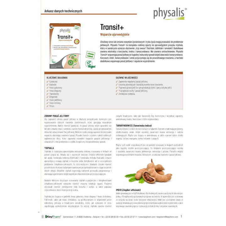 Tabletki na Wsparcie Pracy Jelit Transit Plus Wegańskie 60 szt. - Phys