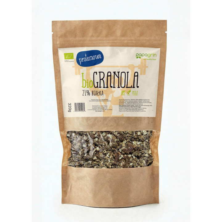 Granola Proteinowa Bez Cukru BIO 320 g Bezglutenowa Wegańska - Papagri