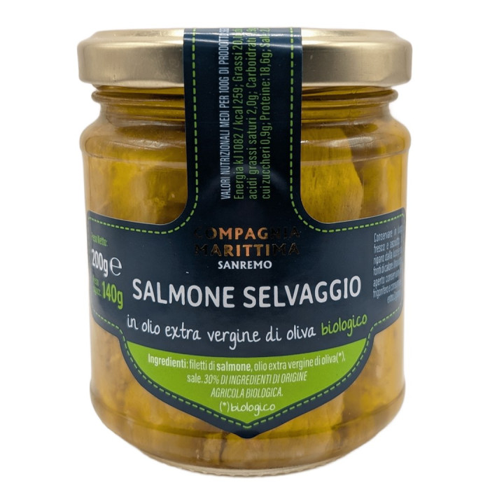 Łosoś Atlantycki Filety w Oliwie z Oliwek Extra Virgin BIO 140 g - Com
