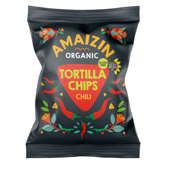 Chipsy Tortilla Kukurydziane Chili BIO Bezglutenowe 75 g - Amaizin - E