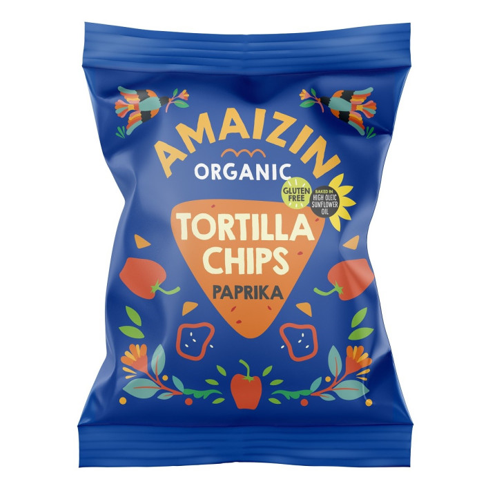 Chipsy Tortilla Kukurydziane Paprykowe Bezglutenowe BIO 75 g - Amaizin