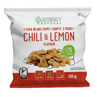 Bób Prażony o Smaku Chili i Cytryny Wegański Bezglutenowy 50 g - Green