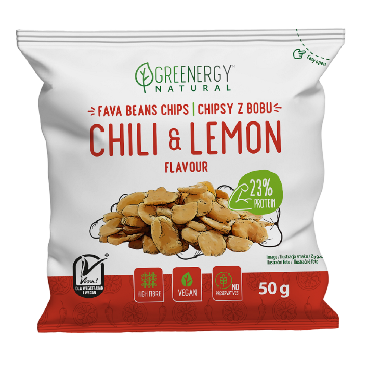 Bób Prażony o Smaku Chili i Cytryny Wegański Bezglutenowy 50 g - Green