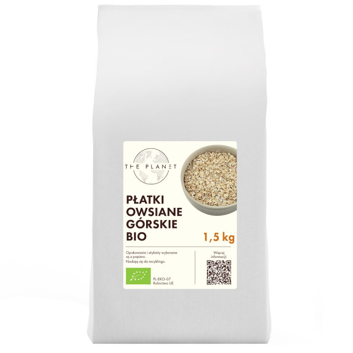 Płatki Owsiane Górskie BIO 1,5 kg Wegańskie Bez Cukru - The Planet - E