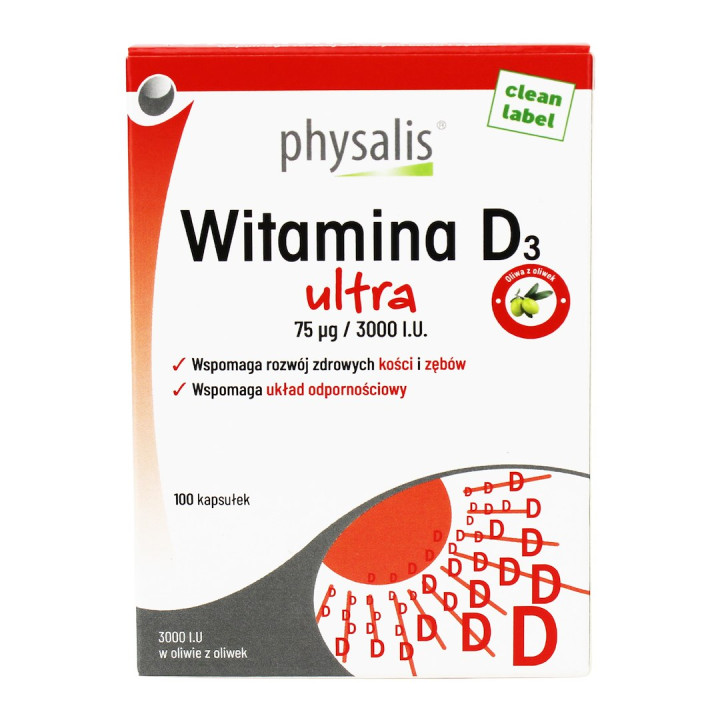 Witamina D3 Ultra 75 μg 3000 IU 100 Kapsułek - Physalis - Ekochatka