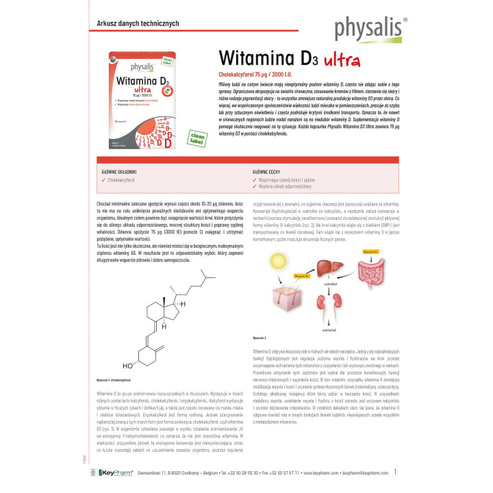 Witamina D3 Ultra 75 μg 3000 IU 100 Kapsułek - Physalis - Ekochatka