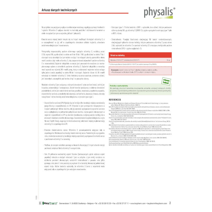 Witamina D3 Wegańska BIO 50 μg 80 Tabletek - Physalis - Ekochatka