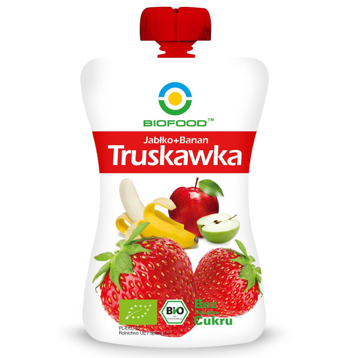 Mus Jabłko Banan Truskawka BIO Bezglutenowy Bez Cukru 200 g - Biofood 