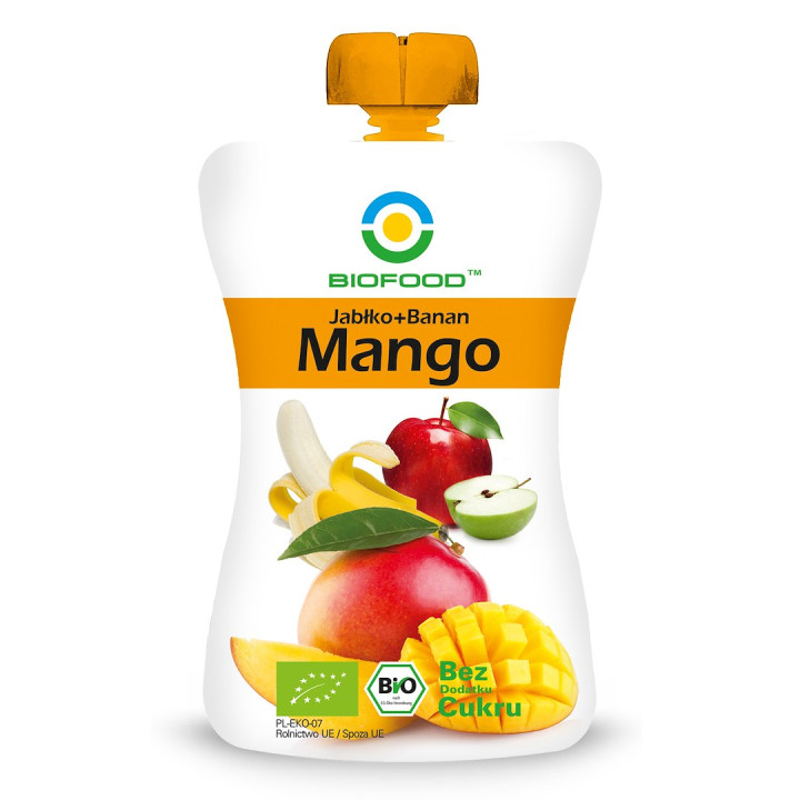 Mus Owocowy Jabłko Banan Mango BIO Bezglutenowy bez Cukru 200 g - Biof