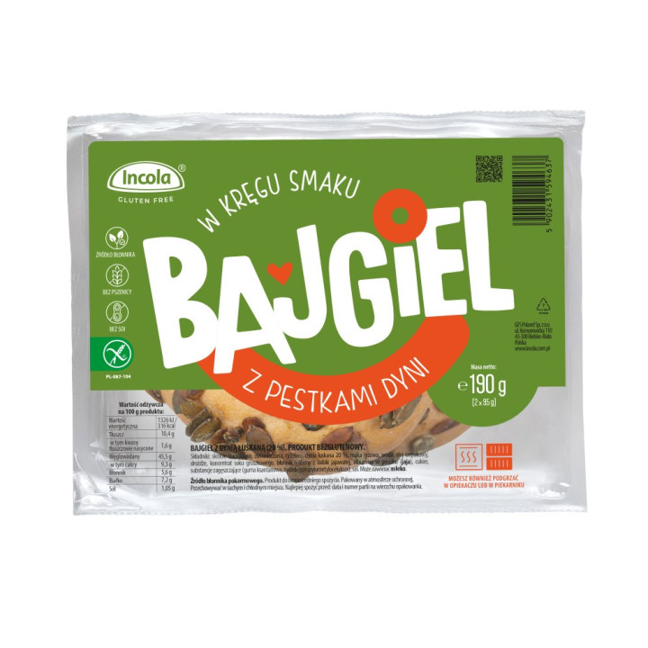 Bajgle Bezglutenowe z Pestkami Dyni 2 szt. 190 g - Incola - Ekochatka