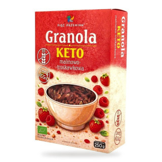 Granola Malinowo-Truskawkowa Keto Bez Dodatku Cukrów Bezglutenowa BIO 250 g - Pięć Przemian